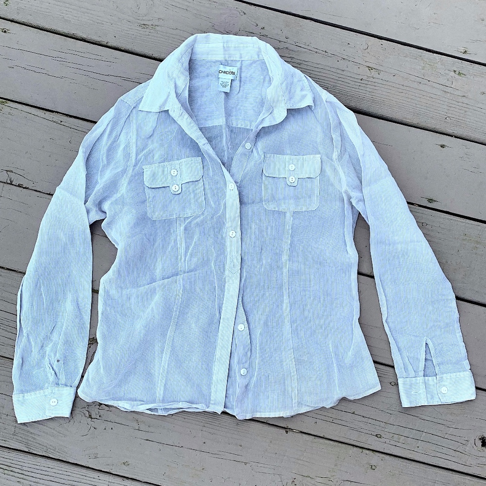 Chico's Medium Sheer Silk/Cotton Button Up Top - Picture 2 of 6